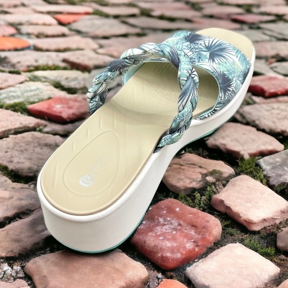 NIB Bzees New Wave Platform Wedge Slide Sandals Greenleaf 8M 38 - Picture 8 of 16